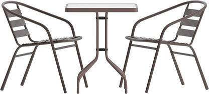 Flash Furniture TLH-0731SQ-017CBZ2-GG Lila 23.5'' Square Glass Table with 2 Metal Aluminum Slat Stack Chairs, Bronze