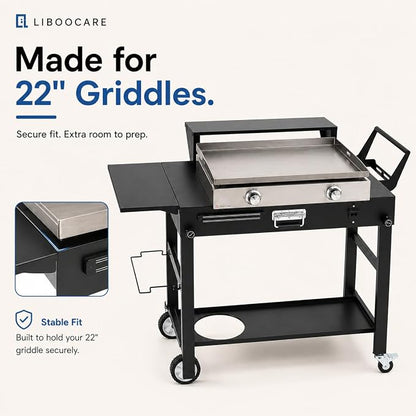 Grill Cart for Blackstone 22 Inch Griddle, 31" Tall Foldable Outdoor Griddle Table with Wheels, BBQ Prep Station with Side Shelf, Bar Top Shelf & Lower Storage