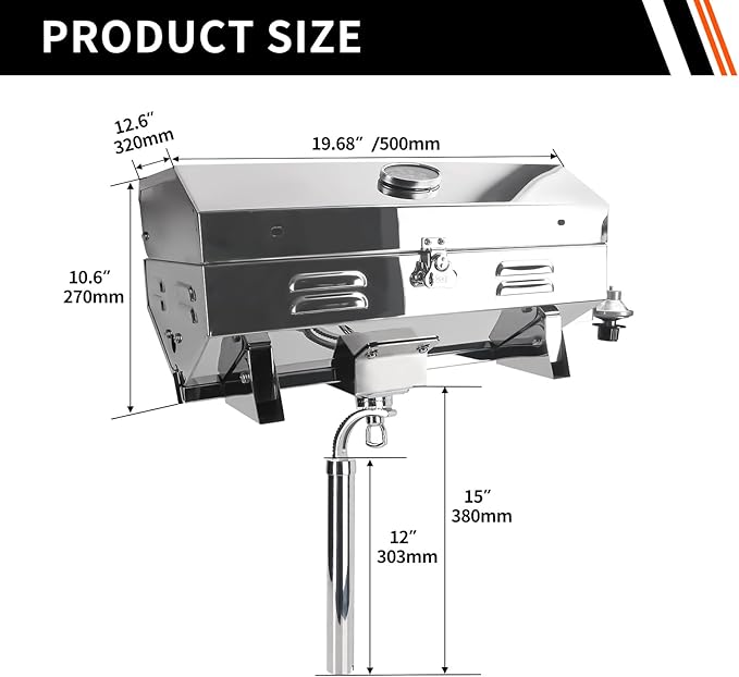 Boat Grill, 304 Stainless Steel Marine Grills w/Rod Holder Mount, Heat-Resistant Handle, Portable Propane BBQ for Boats & Tailgating & Camping, Built in Thermometer