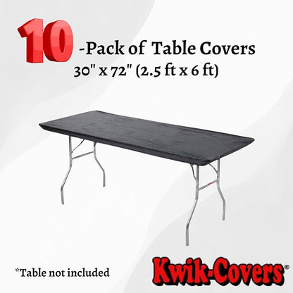 6' Rectangular Plastic Table Covers 30" x 72", Bundle of 10 (Black)