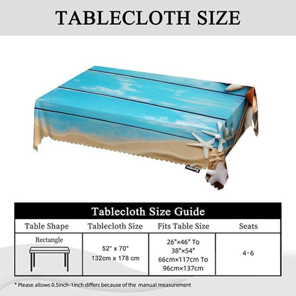 Swono Sea Shells Table Covers 52x70 Inch Blue Wooden Sea Rope Seashells Starfish Wipeable Tablecloth Kitchen Dinning Tabletop Decoration, Table Cloth for Outdoor and Indoor Use