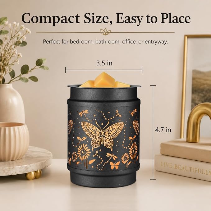 kobodon Butterfly Wax Melt Warmer Metal Wax Warmer for Scented Wax | Electric Fragrance Candle Oil Burner 2 in 1 Wax Melts as Gifts for Moms Grandma Women Girls