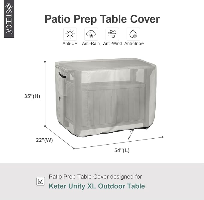 Patio Prep Table Cover for 52 Inch Keter Unity XL Portable Table, Waterproof Weather-Resistant BBQ Grill Prep Table Cover 54L x 22W x 35H