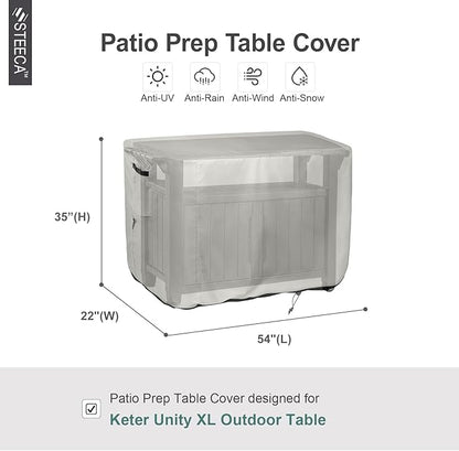 Patio Prep Table Cover for 52 Inch Keter Unity XL Portable Table, Waterproof Weather-Resistant BBQ Grill Prep Table Cover 54L x 22W x 35H