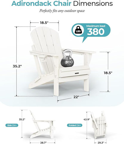 Ciokea Folding Adirondack Chair 6 Pack, Patio Adirondack Chair Weather Resistant, Plastic Fire Pit Chair with Cup Holder, Lawn Chair for Outdoor Porch Garden Backyard Deck (White)