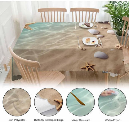Starfish Dinner Table Cloths Tropical Ocean Beach Starfish Seashell Decorative Tablecloth for Rectangle Tables 52"X70", Heavy Duty Table Covers for Kitchen Patio Banquet Blue