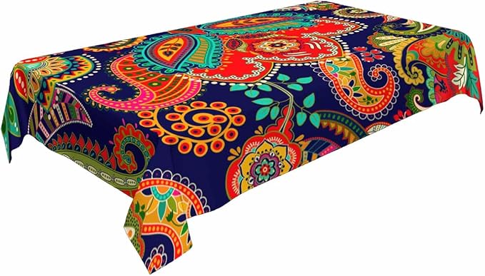 TKS MITLAN Paisley Floral Tablecloth Decor Retro Colorful Indian Style Boho Ethnic Flowers Table Cloth Dining Room Kitchen Table Cover 60" X 84" Oblong/Rectangle