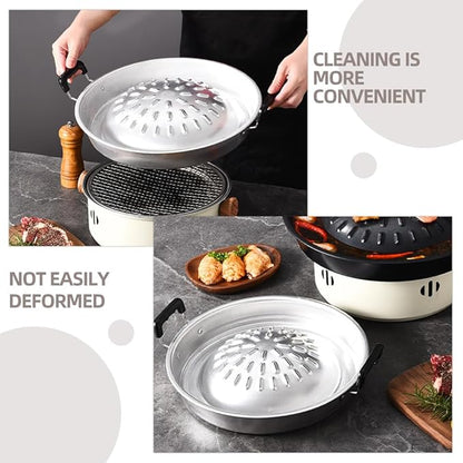 BESPORTBLE Thai Korean Bbq Grill Pan, Stainless Steel Barbecue Grill Tray Camping Bbq Pan Smokeless Roasting Pan Cooking Meat Vegetable Stovetop Plate for Outdoor 30cm