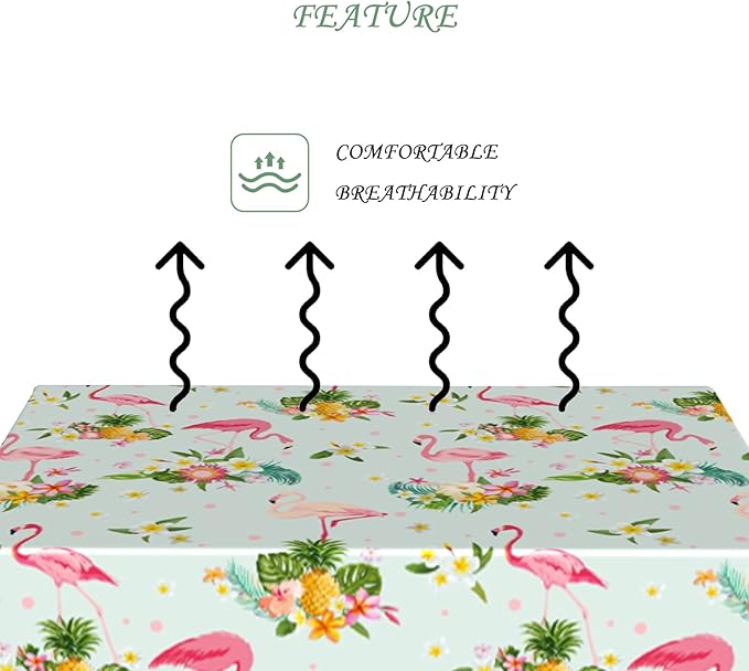 52x70 Inch Summer Theme Rectangular Tablecloth Hawaii Tropical Coastal Flamingo Floral Pineapple Table Cloth Washable Durable Table Cover for Kitchen Dining Patio Holiday Beach Party Decor