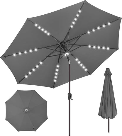 Solar Patio Umbrella Outdoor with Centre Light, 11 ft Anthracite | 40 LED Lights, UV Protection, Solar Outdoor Umbrella for Porch, Deck, Pool, Table, Garden, Provides Evening Lighting