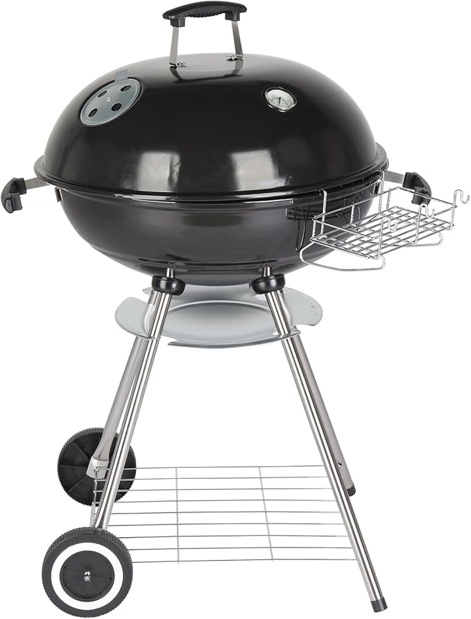Portable Charcoal Grill with Wheels, Camping Smoker BBQ Grill, Patio Table Top Grill Charcoal, Round Barbecue Kettle Grill for Outdoor Party Camping