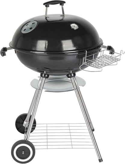 Portable Charcoal Grill with Wheels, Camping Smoker BBQ Grill, Patio Table Top Grill Charcoal, Round Barbecue Kettle Grill for Outdoor Party Camping