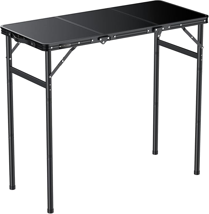 GARLLEN Folding Camping Table Max Capacity 66lbs, 3-Height Max 29.41" | Lightweight Folding Picnic Table, Aluminum Portable Outdoor Table for Grill, Camping, Threaded Install, 35.4" L x 15.7" W