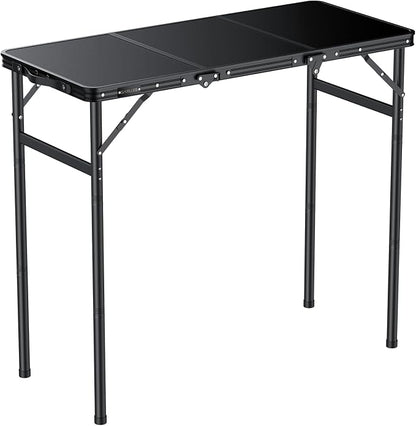 GARLLEN Folding Camping Table Max Capacity 66lbs, 3-Height Max 29.41" | Lightweight Folding Picnic Table, Aluminum Portable Outdoor Table for Grill, Camping, Threaded Install, 35.4" L x 15.7" W