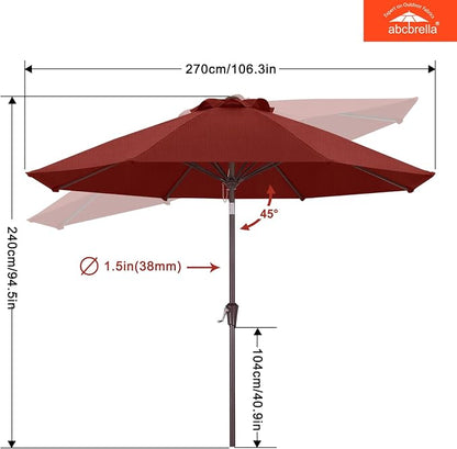 ABCCANOPY OLEFIN® 5-Year No Fading 9FT Outdoor Patio Umbrella(Burgundy) | Fade & UV Resistant Fabric,8 Fiberglass Ribs，Wind Vent，Crank Lift & Tilt,Outdoor Table Umbrella for Deck,Backyard,Yard