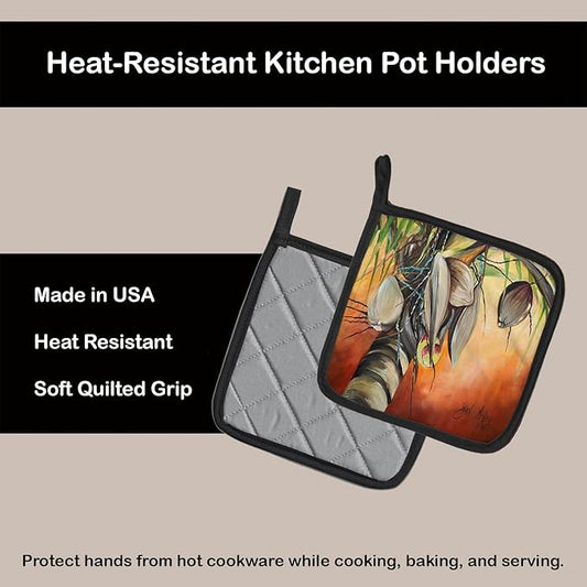 Caroline's Treasures JMK1280PTHD Orange Coconut Tree Pair of Pot Holders Kitchen Heat Resistant Pot Holders Sets Oven Hot Pads for Cooking Baking BBQ, 7 1/2 x 7 1/2