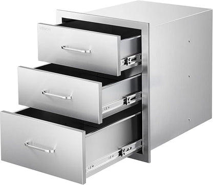 VEVOR Outdoor Kitchen Cabinets 18.11"W x 23.23"D x 23.23"H, Triple-Access Stainless Steel BBQ Drawers with Handles, BBQ Island Drawer for Outdoor Kitchens, Barbeque Island Patio Grill Station