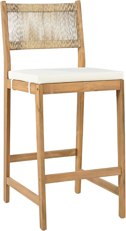 Christopher Knight Home Barron 5-Piece Acacia Wood Patio Bar Set, Patio Bar Table and Stools Set, Soft Seat Cushions, Rattan/Wicker Dining Set for Garden, Backyard, Poolside, Balcony, Teak + Beige