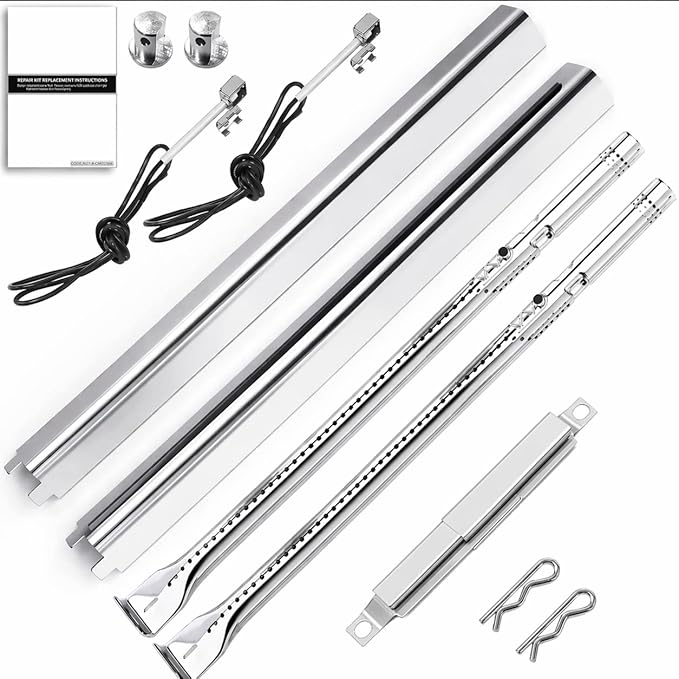 Uniflasy Grill Parts for Charbroil Performance 2-Burner 463630021 463655021 463655421 463655621,for Charbroil 4-Burner 463365021 463448021 Grill Burner Tube Heat Plates Shield Crossover Tube Igniter