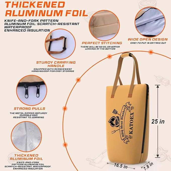 BBQ Blanket for Resting Meat Extra Large, 25in BBQ Meat Resting Blanket for Smoking, Grilling Meat Insulated Resting Bag with Wide Mouth for Large Brisket/Turkey