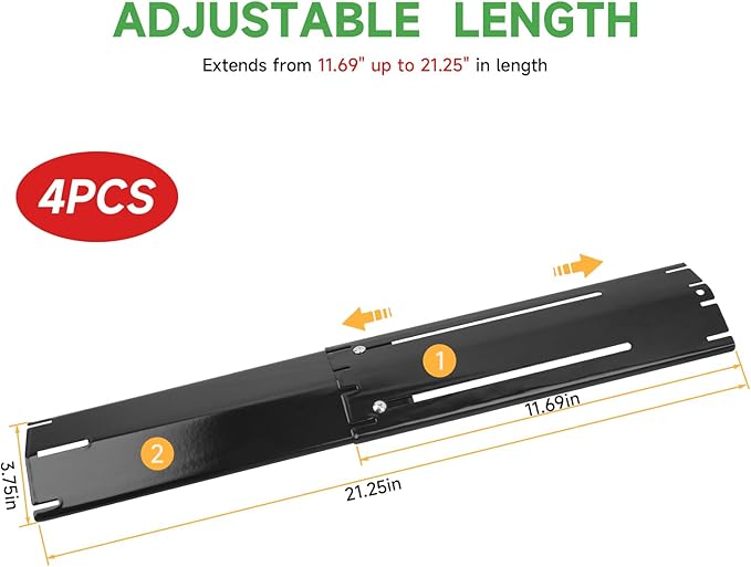 GEEKHOM Stainless Steel Grill Heat Plates - Adjustable Replacement Parts for Gas Grills, Durable and Easy to Install - Ideal for Outdoor BBQ and Cooking (Black)