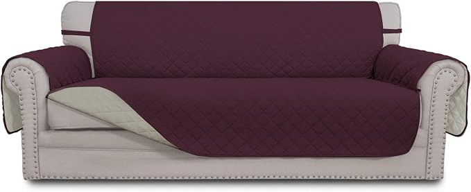 Easy-Going Reversible Couch Cover, 3 Cushion Sofa, Large, Wine/Beige | Machine Washable Slipcover For Dogs, Water Resistant Furniture Mat For Living Room, Non-Slip Sofa Cover, Pet Friendly