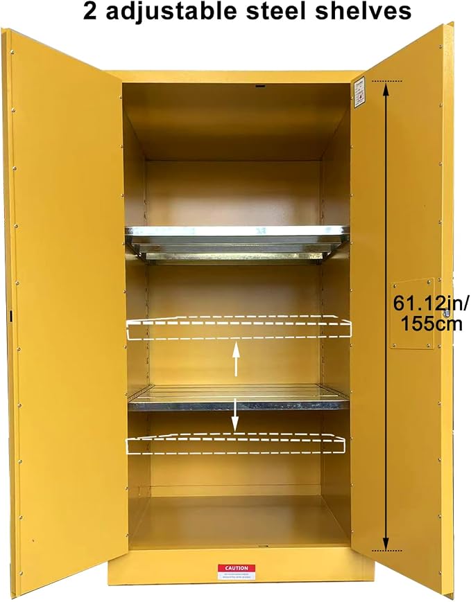 Hazardous Flammable Safety Storage Cabinet 34"x34"x65" Fire Proof Lockers | 65~90 Gallon Safe, Double-Wall Steel, Dual Manual Locks, 2 Adjustable Galvanized Shelves, For Gasoline Liquid Fuel Chemical