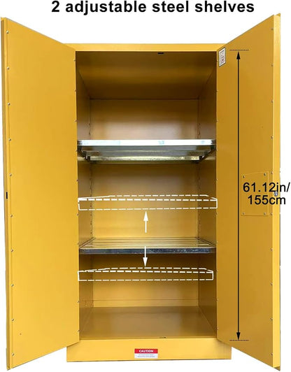 Hazardous Flammable Safety Storage Cabinet 34"x34"x65" Fire Proof Lockers | 65~90 Gallon Safe, Double-Wall Steel, Dual Manual Locks, 2 Adjustable Galvanized Shelves, For Gasoline Liquid Fuel Chemical