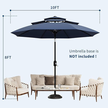 Garvee 10Ft 3-Tier Patio Umbrella, Outdoor Table Umbrella with Vents, Easy Crank and Push Button Tilt, Market Umbrella with 8 Sturdy Ribs for Pool, Deck, Yard, Garden -Navy Blue