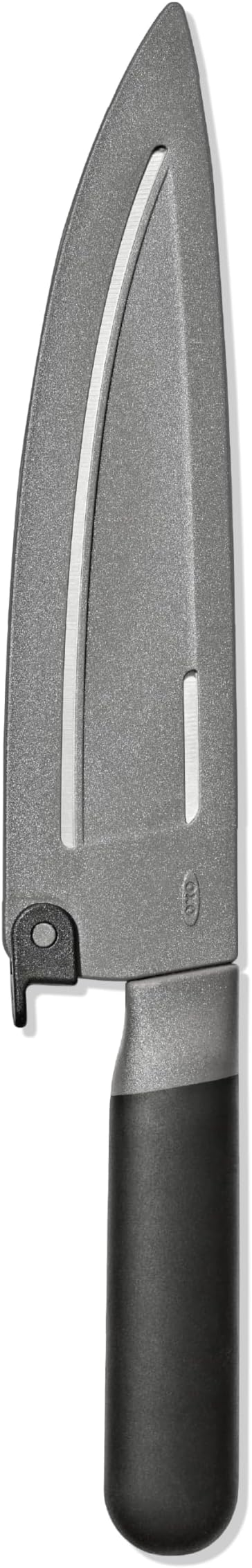 OXO Good Grips 8 in Chef’s Knife with Locking Sheath, Sharp Stainless Steel Kitchen Knife for Chopping, Dicing, and Mincing Herbs and Meat, Cooking Essential with Protective Cover