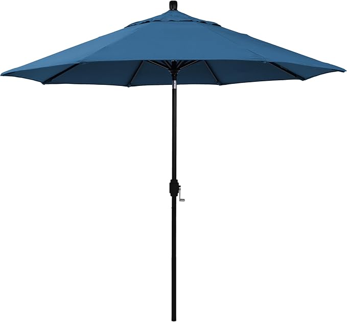 California Umbrella 12-Year-Non-Fading, 9Ft Premium Sunbrella Patio Umbrella, Hand-Crank, Button-Tilt, Black Frame, Regatta Fabric