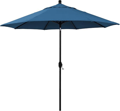 California Umbrella 12-Year-Non-Fading, 9Ft Premium Sunbrella Patio Umbrella, Hand-Crank, Button-Tilt, Black Frame, Regatta Fabric