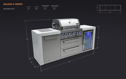 Mont Alpi MAi400-DFC-NG 4-Burner 78000 BTU Deluxe Stainless Steel Modular Outdoor Kitchen Island Grill with MANGK Natural Gas Conversion Kit + Fridge Cabinet, Granite Countertops & 2 Infrared Burners