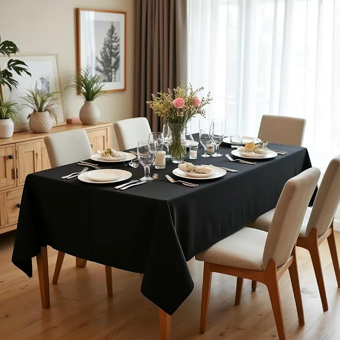 sancua Rectangle Tablecloth - 60 x 102 Inch - Stain and Wrinkle Resistant Washable Polyester Table Cloth, Decorative Fabric Table Cover for Dining Tables, Buffet Parties and Camping, Black