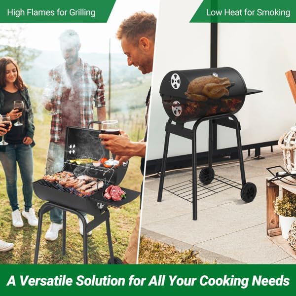 Black Charcoal Grill With Side Table, Mobile BBQ Grill With Wheels, Outdoor Charcoal Barbecue Grill with Wheels for Garden, Camping,Outdoor Grilling Station, Barbecue With Side Table (33INCH)