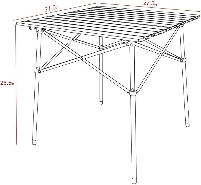 Portal Lightweight Aluminum Folding Square Table Roll Up Top 4 People Table | Portable Outdoor Design; Durable Construction; Easy Setup & Storage; Color: Brown