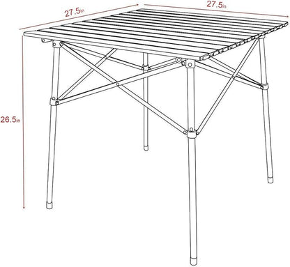 Portal Lightweight Aluminum Folding Square Table Roll Up Top 4 People Table | Portable Outdoor Design; Durable Construction; Easy Setup & Storage; Color: Brown