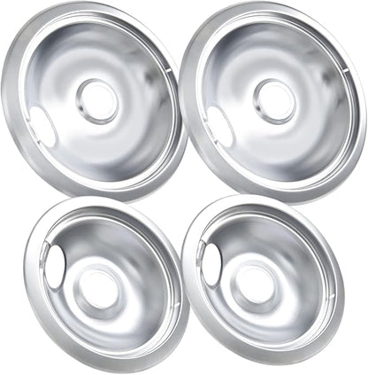 316048413 and 316048414 Stove Burner Drip Pans for Electric Stove Top - Perfectly Fit Frigidaire Kenmore Electric Range -Thickening to Prevent Bending and Rust - Include 2 x 6 in, 2 x 8 in