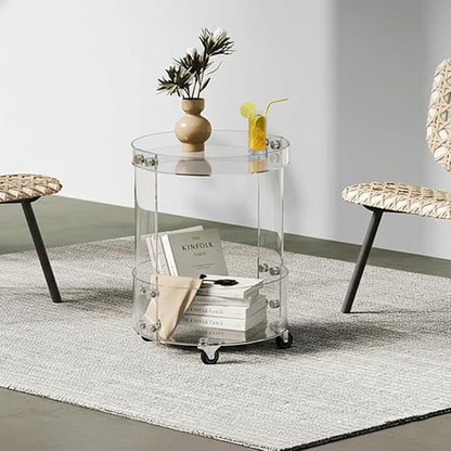 ONELUX Round Acylic Serving Cart for Home,Acylic Side Table on Wheels,Rolling Beverage Storage Shelf for Kitchen Dining Room (2015 (2-Layer))