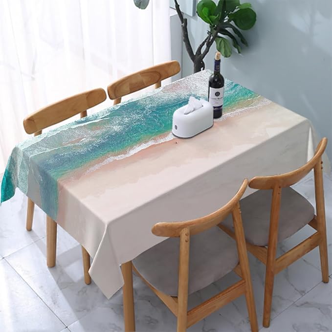 Decorative Rectangle Table Cloths Coastal Beach Summer Ocean Sea Green Water Tablecloth Table Cover for Dining/BBQ/Picnic/Coffee Table 52 X 70 Inches