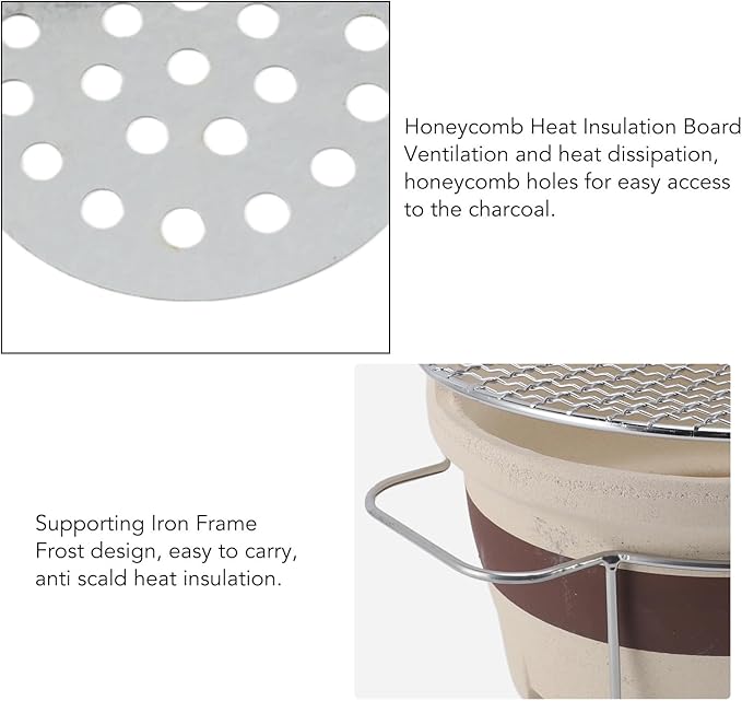 Charcoal Hibachi Grill - Portable Tabletop Pottery Clay BBQ Stove for Home, Camping, Picnic