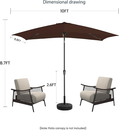 6.5x10FT Rectangular Patio Umbrella with Push Button Tilt & Crank Lift for Garden,UV Protection Outdoor Umbrella for Deck,Pool and Yard,Brown