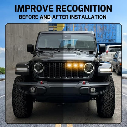 6PCS Grill Lights Fit for Jeep Wrangler 2024 2025, Front Bumper Grille Light Daytime Running Light (Amber)