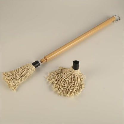 18.3 Inch BBQ Mop Brushes for Sauce, Grill Basting Mop Wooden Long Handle BBQ Mop with 1 Extra Replacement Heads for BBQ Grilling Smoking Steak
