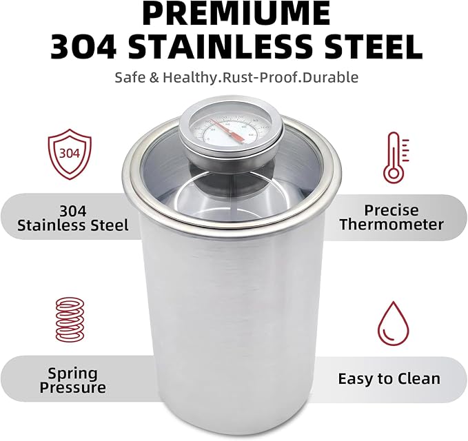 Deli Meat Press & Lunch Meat Mold 304 Stainless Steel Ham Maker with Visual Window and Upgraded Large Fahrenheit Thermometer, 20 Cooking Bags for Healthy Homemade Cold Cuts