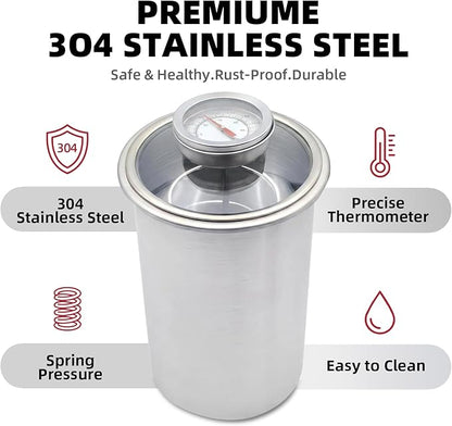 Deli Meat Press & Lunch Meat Mold 304 Stainless Steel Ham Maker with Visual Window and Upgraded Large Fahrenheit Thermometer, 20 Cooking Bags for Healthy Homemade Cold Cuts