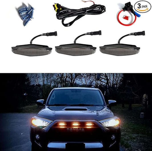 3pcs Smoked Lens Amber LED Grille Lights Compatible with 2014-2019 Toyota 4Runner TRD Pro Grille SR5 TRD Off-Road Limited TRO Pro