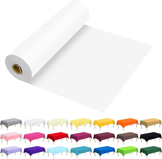 54 Inch X 100 Feet Plastic Table Cover Roll Premium Disposable Plastic Tablecloth for All Type/Shape Tables | Picnic, Party, Banquet, Birthdays, Weddings (White, 54 Inch X 100 Feet)