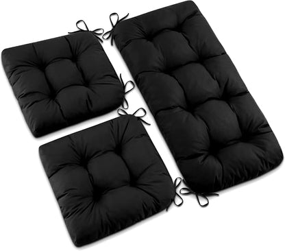 Outdoor Wicker Chair Cushions, 44×19×4 in, Waterproof, Black | Waterproof Wicker Furniture Cushions, Fade Resistant, 3 Piece Patio Furniture Cushions Set for Bench, Loveseat, Swing, Settee
