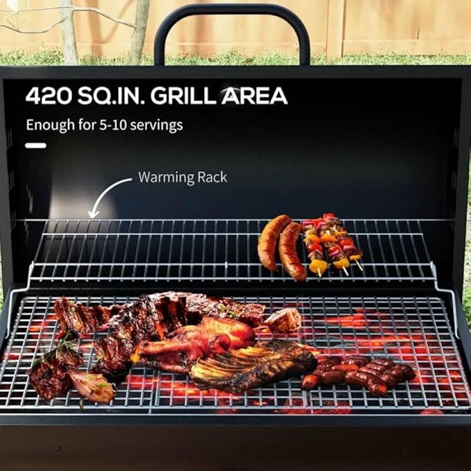 Barrel Charcoal BBQ Grill with 420 Sq.In Cooking Area, Warming Rack, Wheels, Thermometer & Ash Catcher, Black